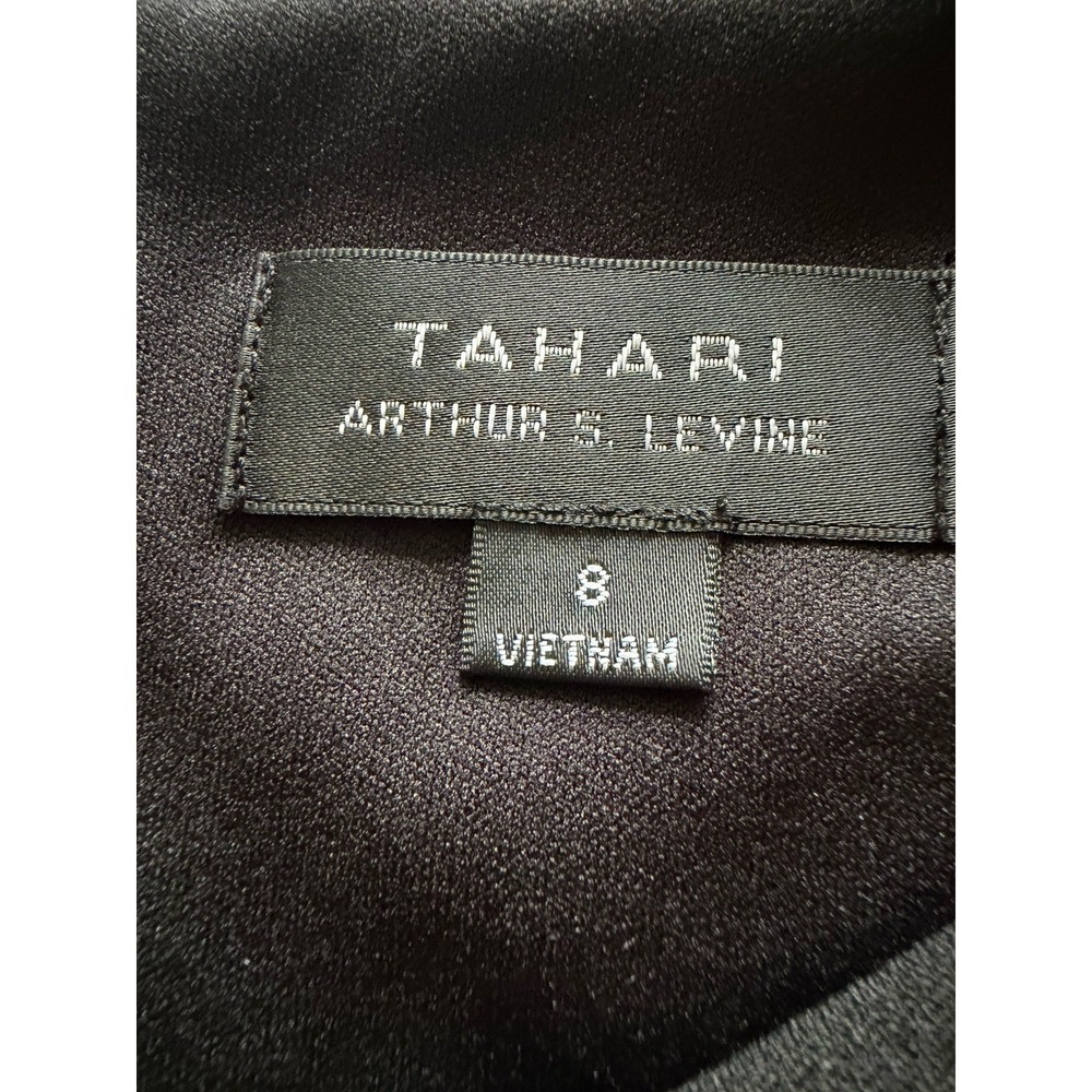 Tahari Arthur S. Levine Sheath Dress Asymmetrical Neck Pleated Black Size 8 - Picture 15 of 16